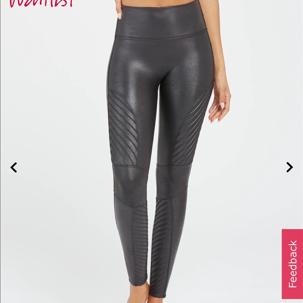 SPANX Faux Leather Moto Leggings Stretch Pull On Pant Black Ribbed small Women